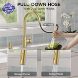 FORIOUS Gold Kitchen Faucet with Pull Down Sprayer, Classic Single Hole Kitchen Sink Faucet with Deck Plate, Single Handle, High Arc Stainless Steel, Fit for RV Bar Farmhouse Laundry Outdoor