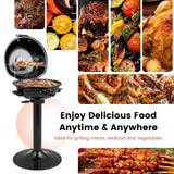 HAPPYGRILL 1600W Electric Grill Outdoor, Portable BBQ Grill with Warming Tray, Removable Non-Stick Grill Rack, Adjustable Temperature& Oil Drip Tray for Patio, Camping, Picnic (Balck)