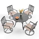 PHI VILLA Patio Dining Set, Swivel Chairs&Round Steel Table