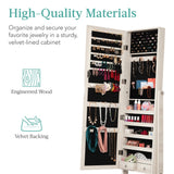 Best Choice Products Freestanding Jewelry Armoire Cabinet, Full Length Standing Mirror, Lockable Makeup Storage Organizer, w/Velvet Lining, 3 Angles, Lock, Accessory Pouch, 5 Shelves - Coastal White