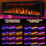 60 inch Smart Linear Electric Fireplace, Recessed and Wall Mounted Fireplace Inserts with Remote Control, Adjustable Flame Color, Lights, Temperature, Overheating Protection& Timer, 750W/1500W, Black