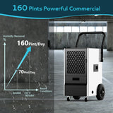 EUHOMY 160 Pints Commercial Dehumidifier for Basement,Large Dehumidifier for Basement With Drain Hose,Timer and 4 Wheels,Industrial Dehumidifiers for Flood Repair,Drying Basement,Warehouse and Factory