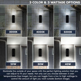 LUXRITE Dusk to Dawn LED Modern Outdoor Wall Lights, 18", Up or Up and Down Light, 3CCT 3000K-5000K, Waterproof Cylinder Wall Sconce, 20/30/40W, Dimmable, IP65, ETL - Porch Patio Garage (2 Pack)
