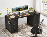 ODK 55 Inch Computer Desk with 8 Fabric Drawers, Modern Office Desk with Large Storage for Home Office, Study, Gaming, Black