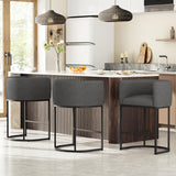 26" H Counter Height Bar Stools Set of 3, Modern Barrel Counter Stools with Backrest and Arms