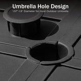 PHI VILLA Square Outdoor Table for 8, Black Metal Table w/Umbrella Hole
