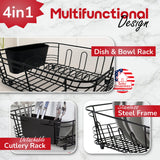 Better Houseware in Sink Dish Drying Rack, Dish Drying Rack in Sink with Non-Slip Handles, Stainless Steel Space-Saving Design, 2-Piece Set with Utensil Holder, 14.5 x 13 x 5 Inch, Black