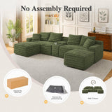 127'' Modular Boneless Couch,U Shaped Sectional Sofa for Living Room-Green