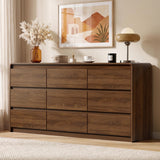 Oransail 9 Drawer Dresser, 63" Wide Walnut Dresser with Soft-Close Drawers
