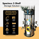 Rush Creek Creations Fishing Rod Holder - 17 Rod Capacity, 360 Rotating Rack for Garage Organization and Storage, Fishing Reels & Gear, Black Engineered Wood