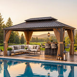 Aoxun 12’x16’ Hardtop Gazebo with Galvanized Steel Double Roof Brown