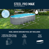 Bestway Steel Pro MAX 18' x 9' x 48" Above Ground Pool, Oval Metal Frame Outdoor Swimming Pool Set with Filter Pump, Ladder, and Cover, Gray