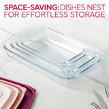 COOK WITH COLOR 8-Piece Deep Glass Baking Dish Set with Plastic Lids – Casserole and Food Storage Containers for Lasagna, Leftovers – Freezer-to-Oven, Microwave & Dishwasher Safe, Rose