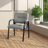 Office Star FL Series Faux Leather Guest Office Chair with Black Finish Frame, Charcoal Grey