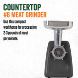 LEM Products #8 Countertop Meat Grinder, 575 Watt Aluminum Electric Meat Grinder for Home Use, Compact Food Processor for Grinding, Sausage Stuffing, Cooking