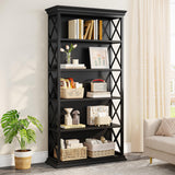 Tribesigns 6-Tier Bookcase Set of 2, 71 Inches Industrial Bookshelves and Bookcases, Floor Standing 5 Shelf Display Storage Shelves Tall Bookcase for Home Office, Living Room, Bed Room, Black