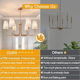 DORESshop 6-Light Chandelier for Dining Room Light Fixture Over Table, 33.86" Modern Muted Gold Chandelier with White Fabric Shade, Adjustable Hanging Light Fixture for Kitchen Dining Room