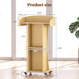 Podium Stand with Metal Wheels Wooden Lectern Podium Stand Portable Pulpit Standing with Storage
