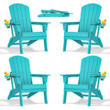 nevilywood Folding Adirondack Chairs Set of 4, HDPE Cup Holders, Aruba Blue
