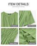 BTFBM Womens Summer 2026 Casual Midi Maxi Dresses Lightweight Short Sleeve V Neck Elastic Waist Boho Beach Dress Pockets(Green, Small)