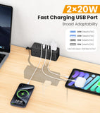 VILONG Dual Layer Desk Clamp Power Strip, 13 Outlets, 20W USB-C, 5FT Cord
