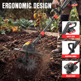 EWORK 20V Cordless Garden Tiller Rototiller with 2×2.0Ah Batteries & Fast Charger, 9" Width & 7" Depth Cultivator Tiller for Gardening, Ideal for Lawn Yard Soil Cultivation