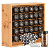 AllSpice Spice Rack Organizer, Wood, 525 Unique Labels, Countertop or Wall Mount, Includes 30 4oz Jars- Bamboo