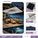 Midtown Umbrellas 10x10 Ft Outdoor Cantilever Patio Umbrella w/Sunbrella Heather Tan Fabric - Tilt 360° Rotate Offset Patio Umbrella, Deck Patio Umbrella, Backyard Umbrella & Garden Umbrella - Silver Frame