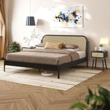 Bme Aurelia King Bed Frame, Solid Acacia Wood, Boho & Modern Style, Rattan Headboard, US Patent Pending Design, Slat Support and No Box Spring Needed, Easy Assembly, Caramel