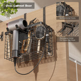 Voldra Hair Dryer Holder Cabinet Door, Adhesive Hair Tool Organizer Wall Mount Adjustable Height Blow Dryer Holder Under Sink/Countertop for Flat Curling Iron, Hair Brush and Straightener (1, Black)