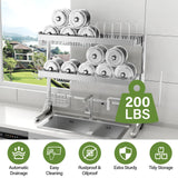Over The Sink Dish Drainer Drying Rack 3 Tier, Full Stainless Steel Dish Drying Rack Adjustable Length 20.9''-37.4'' , Kitchen Sink Shelf, Organized Space-Saving Dish Rack with Pots and Pans Rack