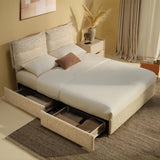 ModernMate Queen Size Bed Frame with 4 Storage Drawers & Headboard with Dual Cushions, Freya Collection Upholstered Platform Bed, Oeko-TEX, Noise-Free, No Box Spring, Sandstone Beige