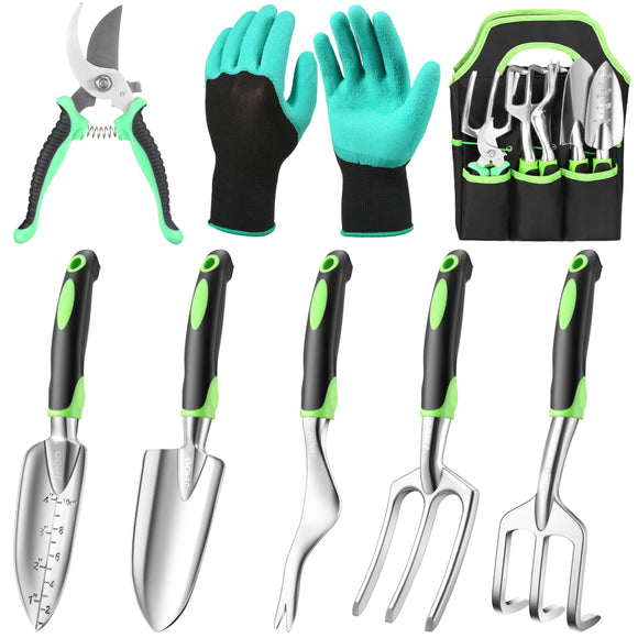 Garden Tools, 8-Piece Garden Tool Set with Non-Slip Ergonomic Handles, Lightweight Aluminum Alloy Rust-Proof Durable Gardening Hand Tools