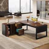 63-Inch L-Shaped Executive Desk with Mobile File Cabinet, Large Office Computer Desk