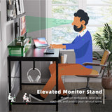 Pamray 32 Inch Small Computer Desk with Monitor Stand, Simple Office Desk with Headphone Hook for Small Spaces, Kids Study Writing Table for Bedroom, Black