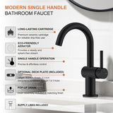 KENES Matte Black Bathroom Sink Faucet, Bathroom Faucets Single Handle Modern Prep Wet Bar Sink Faucets with Drain Assembly & Deck Plate, Farmhouse RV Camper Outdoor Utility Faucet, KE-9005B-2
