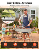 VEVOR Foldable Charcoal Grill, 250 sq.in. Portable Charcoal Barbecue Grill with Liftable Charcoal Tray & Side Tables, Brushed Stainless Steel BBQ Cooking Grills for Outdoor Camping Backyard Parties