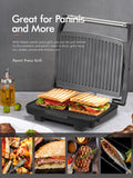 Yabano Panini Press Grill, Gourmet Sandwich Maker, Electric Indoor Grill with Non-Stick Cooking Plate and Removable Drip Tray, Easy to Clean, Stainless Steel