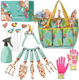 Floral Garden Tool Set| Gardening Gifts for Women Birthday| Heavy Duty Tools Kit | Storage Tote Bag Organizer