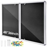 Motipuns 48"x36" Lockable Enclosed Bulletin Board with Glass Door, Weather Resistant Cork Notice Board, Wall Mounted Display Case for School Office Community Outdoor, 12xA4(Black, Silver Frame)
