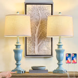 SAIWEYA 27.5" Set of 2 Farmhouse Table Lamps for Bedroom, 3 Way Dimmable Bedside Lamp with 2 USB +AC Outlet Nightstand Lamps for Living Room Resin Rustic Touch Lamps