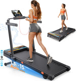 Foldable Walking Pad with 0-15% 9-Levels Auto Incline and Handle Bar, Under Desk Treadmill with 300LBS Weight Capacity, 3.0HP Quiet Treadmills for Home with Speaker, APP & Remote Control - Blue Orange