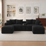 127'' Modular Boneless Couch,U Shaped Sectional Sofa for Living Room-Black