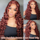 Aicrelery Reddish Brown 13x6 Lace Front Wigs Human Hair 33b Auburn 34 Inch