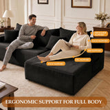96.8" Boneless Couch Cloud Modular Sectional Sofa with L Shaped Chaise, Modern Corduroy Upholstered Deep Seat Couches Lounge with 5 Pillows for Living Room Bedroom(Black, Stripe, Right Facing Chaise)