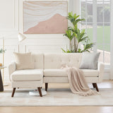 Tbfit L Shaped Couch Sofa, 80" W Mid-Century Modern Sectional Couches, 3 Seater Sofas with Wide Chaise Lounge, Button Tufted Upholstered Sectional Sofa for Living Room, Bedroom, Beige