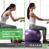 Gaiam Essentials Balance Ball & Base Kit, 65cm Yoga Ball Chair, Exercise Ball with Inflatable Ring Base for Home or Office Desk, Includes Air Pump - Navy Gaiam Essentials