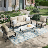 MIXPATIO 4-Piece Wrought Iron Patio Conversation Set, Rocking Chairs, Beige