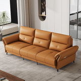 NessCarst 112.5" Dual Motor Power Reclining Sofa, Orange Faux Leather Couch