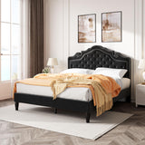 SHA CERLIN Full Size Bed Frame with Adjustable Headboard/Velvet Upholstered/Diamond Button Tufted and Metal Studs/No Box Spring Needed/Wood Slat Support/Easy Assembly/Black